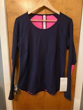 lululemon athletica Navy Long Sleeve Crew with Pink Contrast